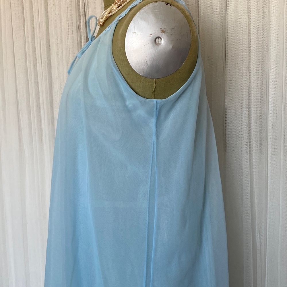 Vintage 60’s Nylon Light Blue Chiffon Maxi Nightgown Ruffle Lace Size S - Picture 8 of 11